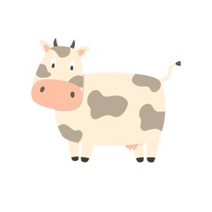 Cute cow on white background. Vector illustration.