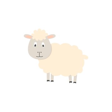 Cute sheep on white background. Vector illustration.