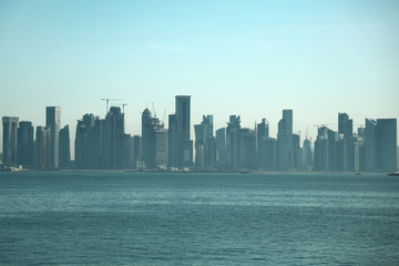 Naklejka premium View on skyscrapers in Doha downtown, Qatar