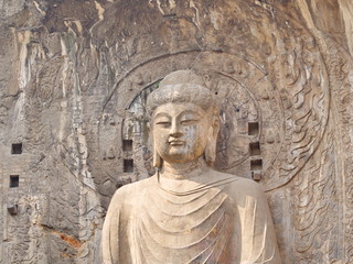 Luoyang Longmen grottoes. Broken Buddha and the stone caves and sculptures in the Longmen Grottoes in Luoyang, China. Taken in 14th October 2018