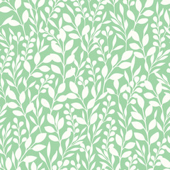 Monochrome Foliage Silhouettes Vector Seamless Pattern. Mint and White Abstract Floral Print.