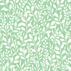 Deurstickers Raamdecoratie trends Monochroom gebladerte silhouetten Vector naadloze patroon. Mint en witte abstracte bloemenprint.