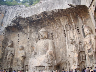 Luoyang Longmen grottoes. Broken Buddha and the stone caves and sculptures in the Longmen Grottoes in Luoyang, China. Taken in 14th October 2018