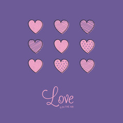 Concept of a greeting card with hearts for Valentine's Day. Vector