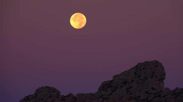 Full moon over Tramuntana Mountains, Pollenca, Majorca, Balearic Islands, Spain, Mediterranean, Europe