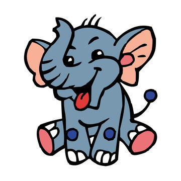 baby elephant sitting with a tongue torn clipart