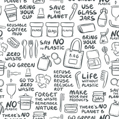 Hand drawn seamless pattern of zero waste