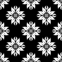 Floral seamless pattern. White design on black background