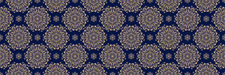 Seamless pattern in arabic style. Golden blue background