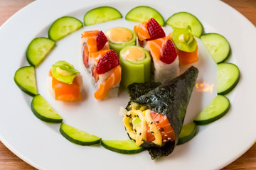 Bright colour Sushi with fruit