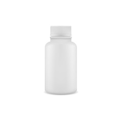 Template of medicinal jar with cap isolated on white background. Vector mockup.