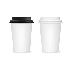Realistic coffee cup set isolated on white background. Vector Mockup.