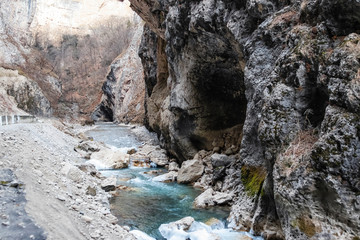 Wines of the slopes of the mountains and cliffs in a mountain gorge
