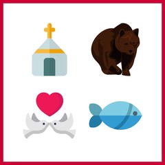 4 small icon. Vector illustration small set. love birds and fish icons for small works