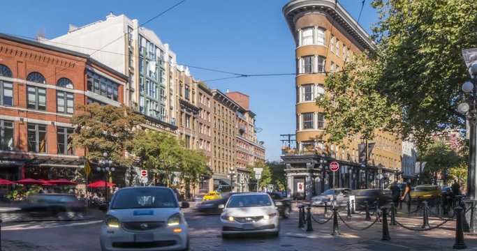 Time lapse of Abbott Street in Gastown, Vancouver, British Columbia, Canada, North America