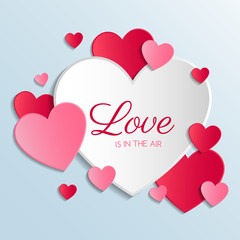 Happy Valentine's Day greeting card with paper cut hearts. Vector