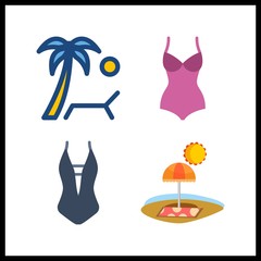 4 resort icon. Vector illustration resort set. sunbed and beach icons for resort works