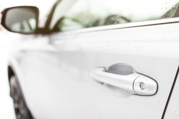 Naklejka premium Silver SUV Modern electric car. luxury SUV rear light closeup.