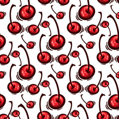 Seamless Pattern With Red Cherry Vector Illustration
