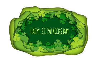 Green shamrock paper background with nature shadow. 3D design.