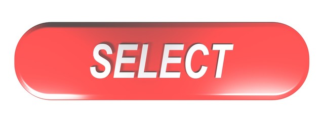 Red rounded rectangle push button SELECT - 3D rendering illustration