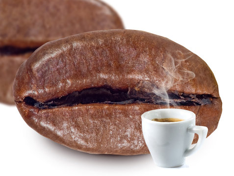 isolated image of a cup of coffee on coffee bean background