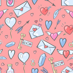 Valentine's Day seamless pattern with love attributes