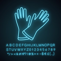 Household gloves neon light icon