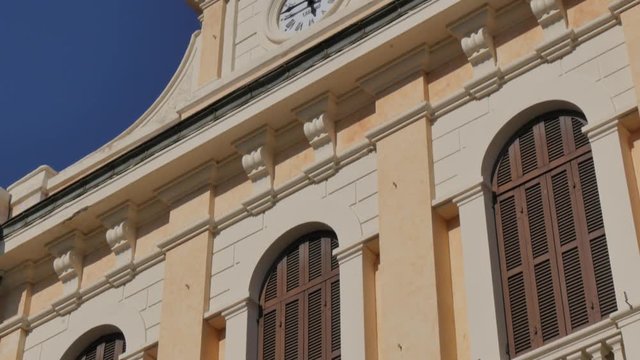 Library facade, Port Area, Oneglia, Imperia, Province of Imperia, Liguria, Italy, Europe 