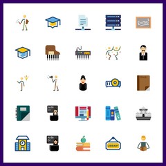 25 learning icon. Vector illustration learning set. mortarboard and book icons for learning works