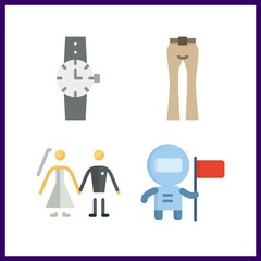 4 suit icon. Vector illustration suit set. trousers and watch icons for suit works