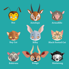 Collection of flat animal face avatars