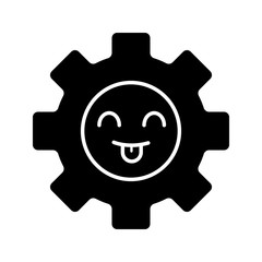 Smiling cogwheel glyph icon