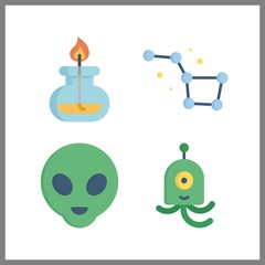 4 glow icon. Vector illustration glow set. alien and burner icons for glow works