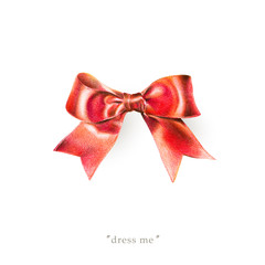 Red satin bow isolated on white background. Illustration for Valentine's Day, banner for promo actions, offers, sales and other.