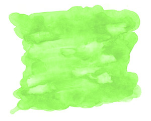 Green modern background with watercolor splash. Creative backdrop with realistic stain and place for text.