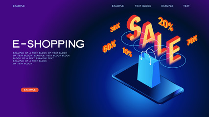 Online shopping isometric concept banner