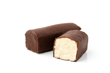 Glazed cheese bar isolated on white background.