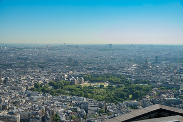 Morning aerial view of the famous Luxembourg Palace and downtown citypscape