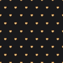 Seamless pattern with chocolate heart in gold foil on black background. Use for textile, wrapping paper, wallpaper, and other design. Drawing with colorful pencils.