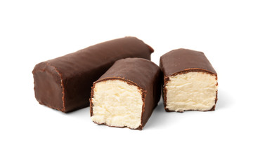 Glazed cheese bar isolated on white background.