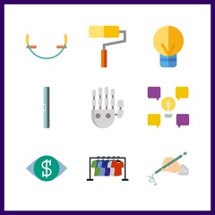 9 creative icon. Vector illustration creative set. idea and mechanical arm icons for creative works