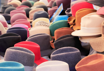 Fototapeta premium Hats on the counter in the market
