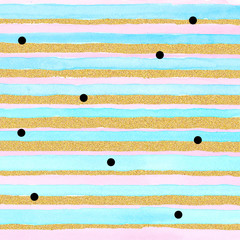 watercolor brush stroke stripes with gold glitter sparkles background