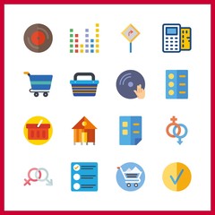 16 choice icon. Vector illustration choice set. shopping cart and road sign icons for choice works