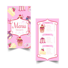 Sweet Desserts and pastry watercolor menu template