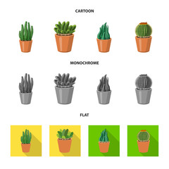 Vector design of cactus and pot symbol. Set of cactus and cacti vector icon for stock.