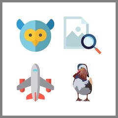 4 wing icon. Vector illustration wing set. airplane and owl icons for wing works
