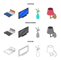 Vector illustration of bedroom and room sign. Collection of bedroom and furniture vector icon for stock.