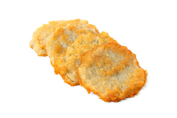 Potato pancakes isolated on white background.